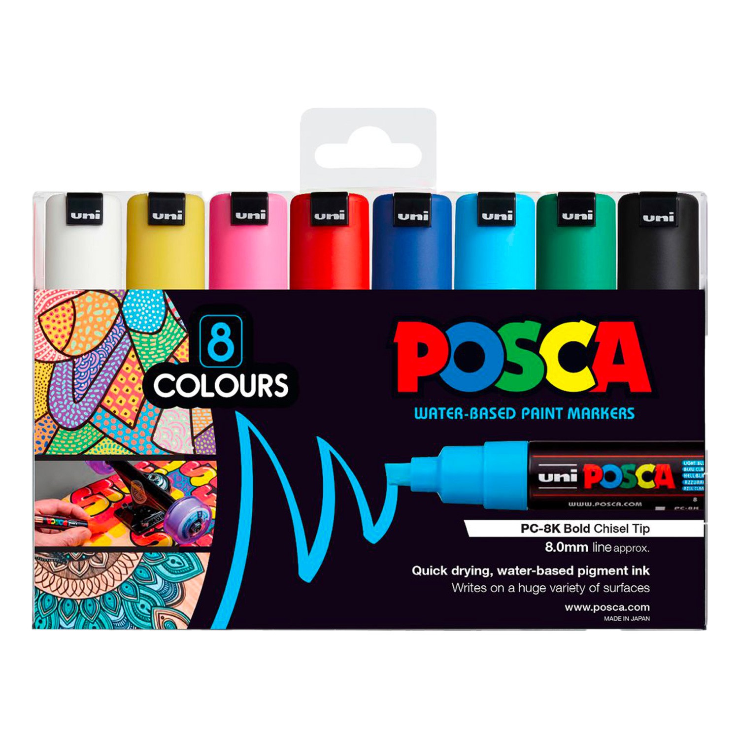 Uni Posca 8K Markör Kalem 8'li Set Ana Renkler