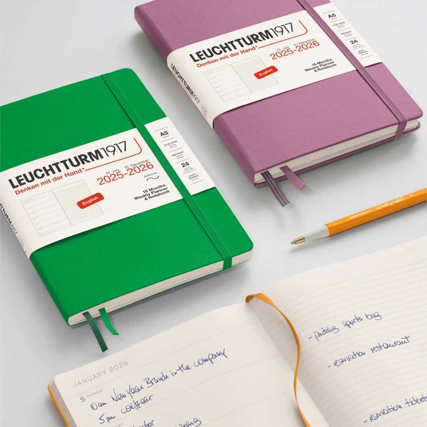Leuchtturm1917 A5 2026 Sert Kapak İngilizce 18 Aylık Ajanda ve Not Defteri - Siyah