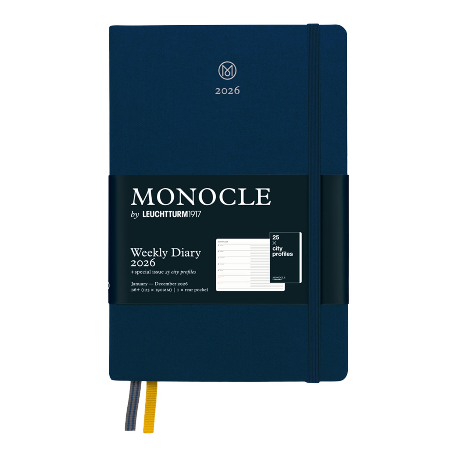 Leuchtturm1917 Monocle Serisi B6+ 2026 Sert Kapak İngilizce Haftalık Ajanda ve Not Defteri - Lacivert