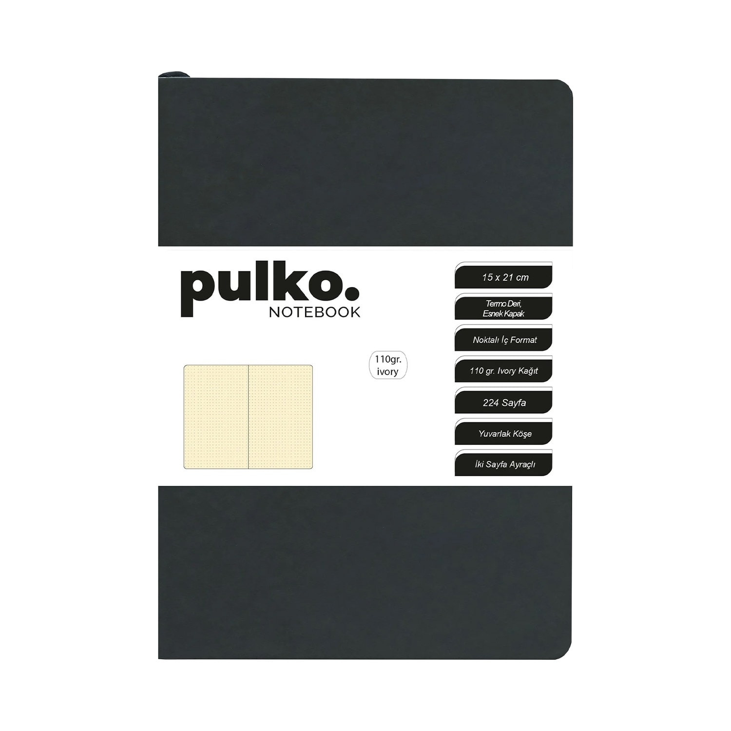 PULKO Notebook A5 Termo Deri Not Defteri - Siyah