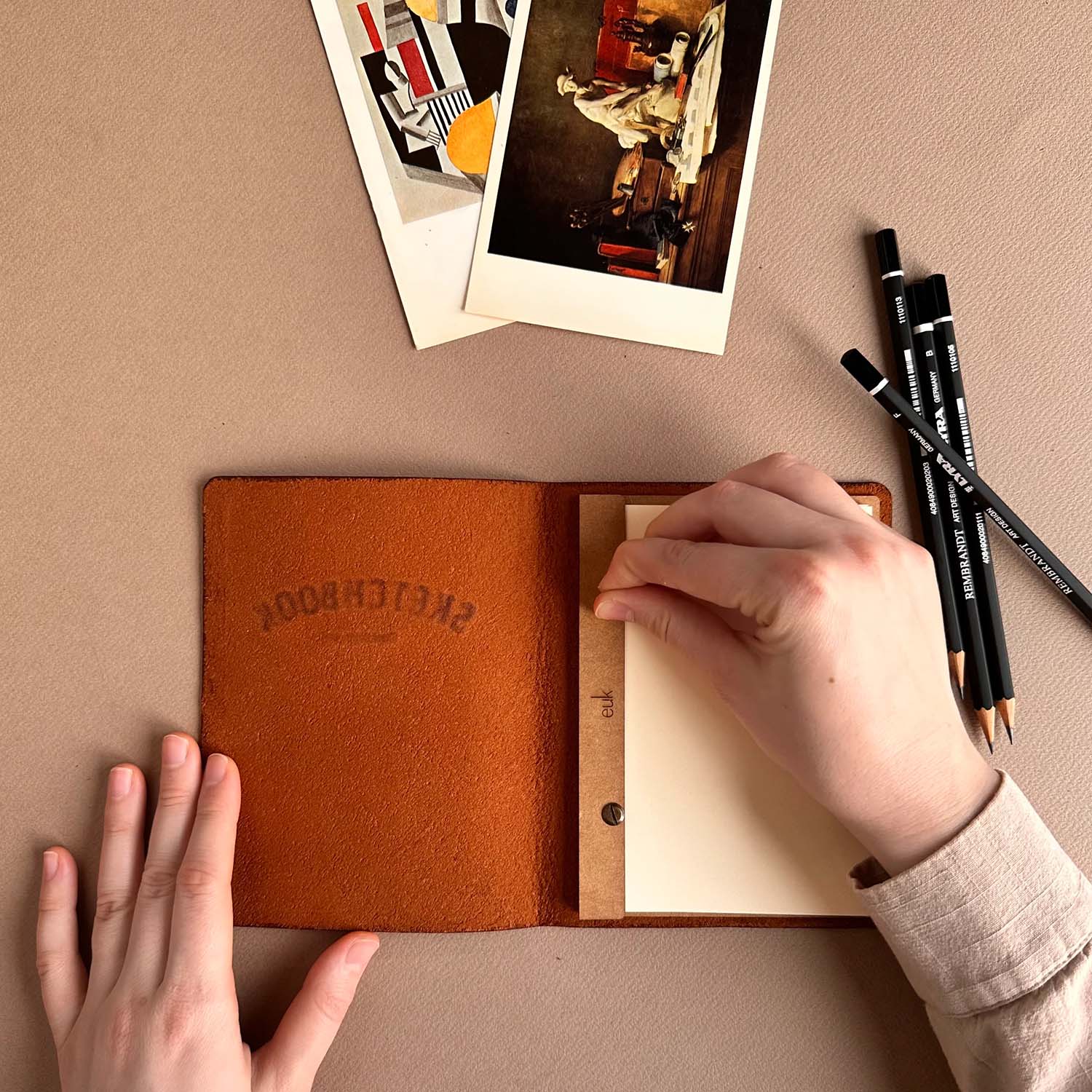 Euk Design A6 Deri Sketchbook - Antik Taba