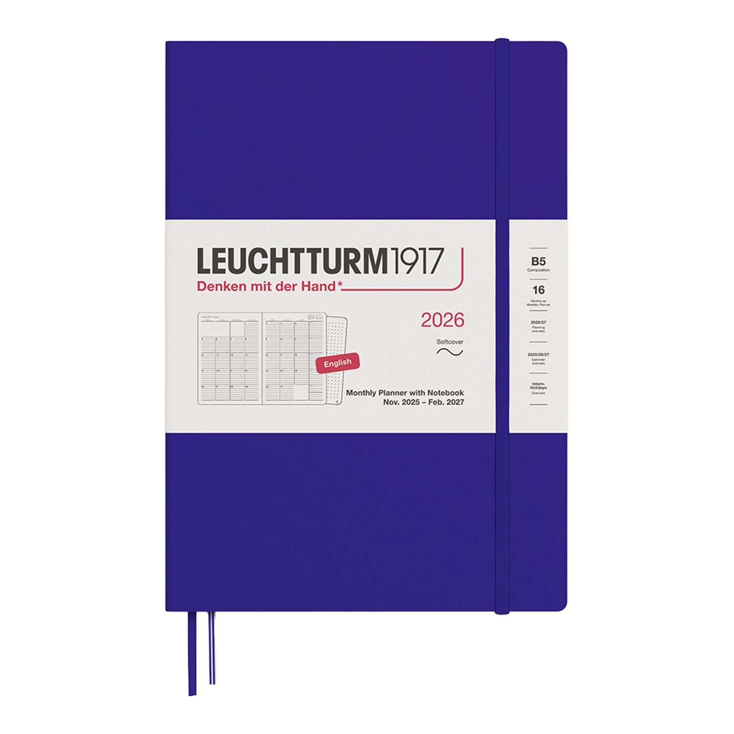Leuchtturm1917 B5 2026 Yumuşak Kapak İngilizce 16 Aylık Ajanda ve Not Defteri - Ink