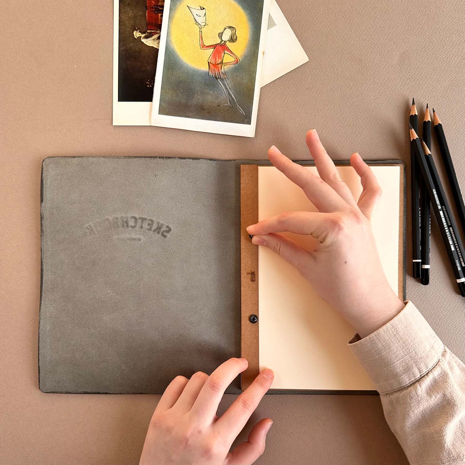 Euk Design A5 Deri Sketchbook - Gri