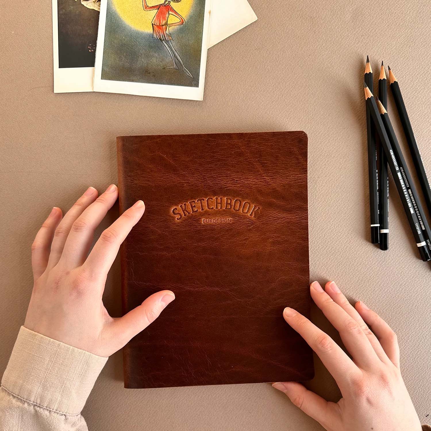 Euk Design A5 Deri Sketchbook - Parlak Taba