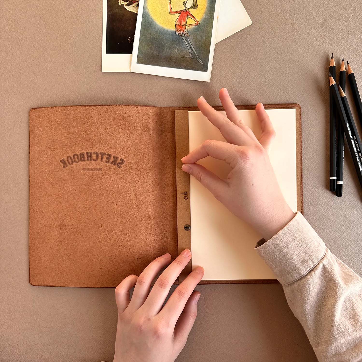 Euk Design A5 Deri Sketchbook - Konyak