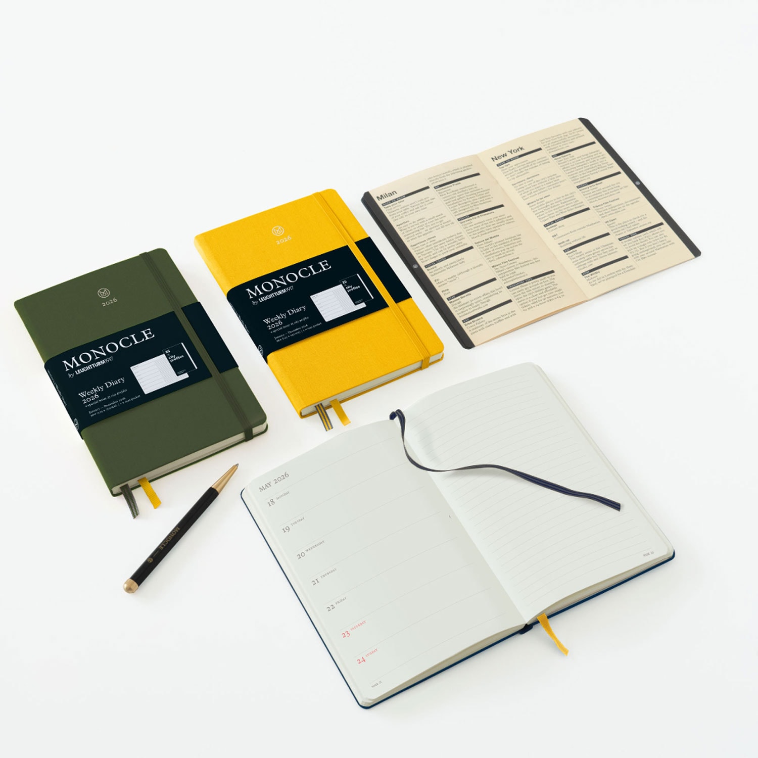 Leuchtturm1917 Monocle Serisi B6+ 2026 Sert Kapak İngilizce Haftalık Ajanda ve Not Defteri - Sarı