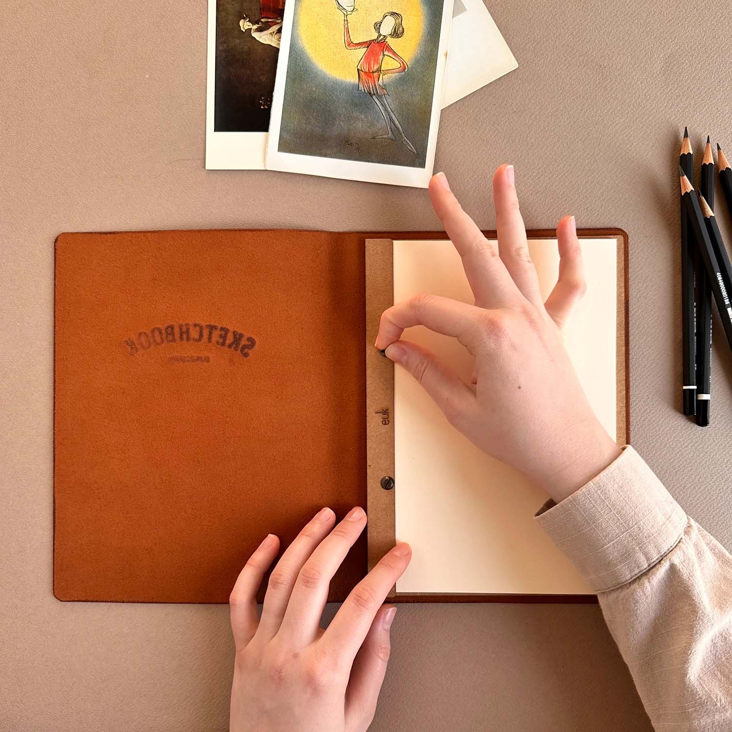 Euk Design A5 Deri Sketchbook - Antik Taba