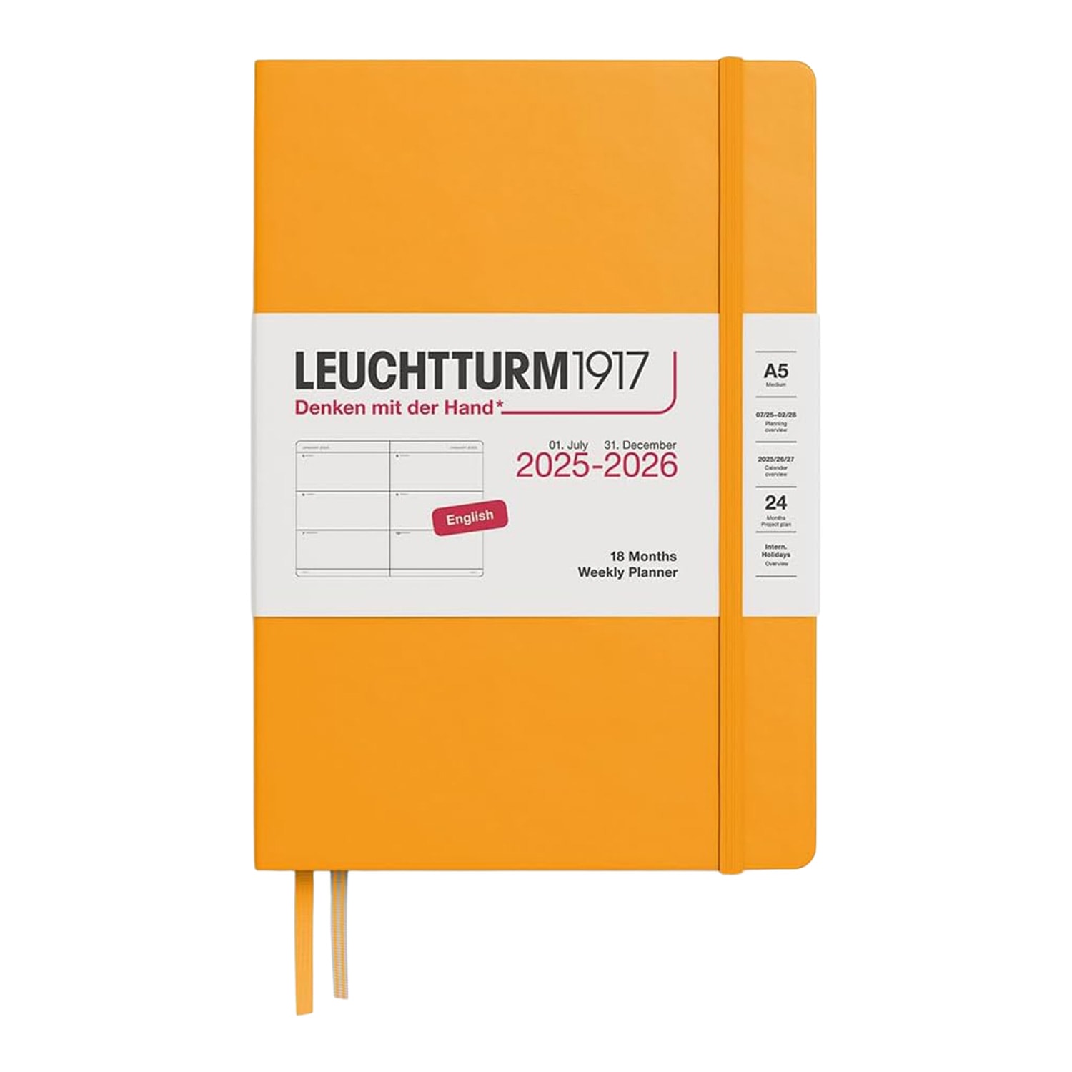 Leuchtturm1917 A5 2026 Sert Kapak İngilizce 18 Aylık Ajanda - Gündoğumu Sarısı