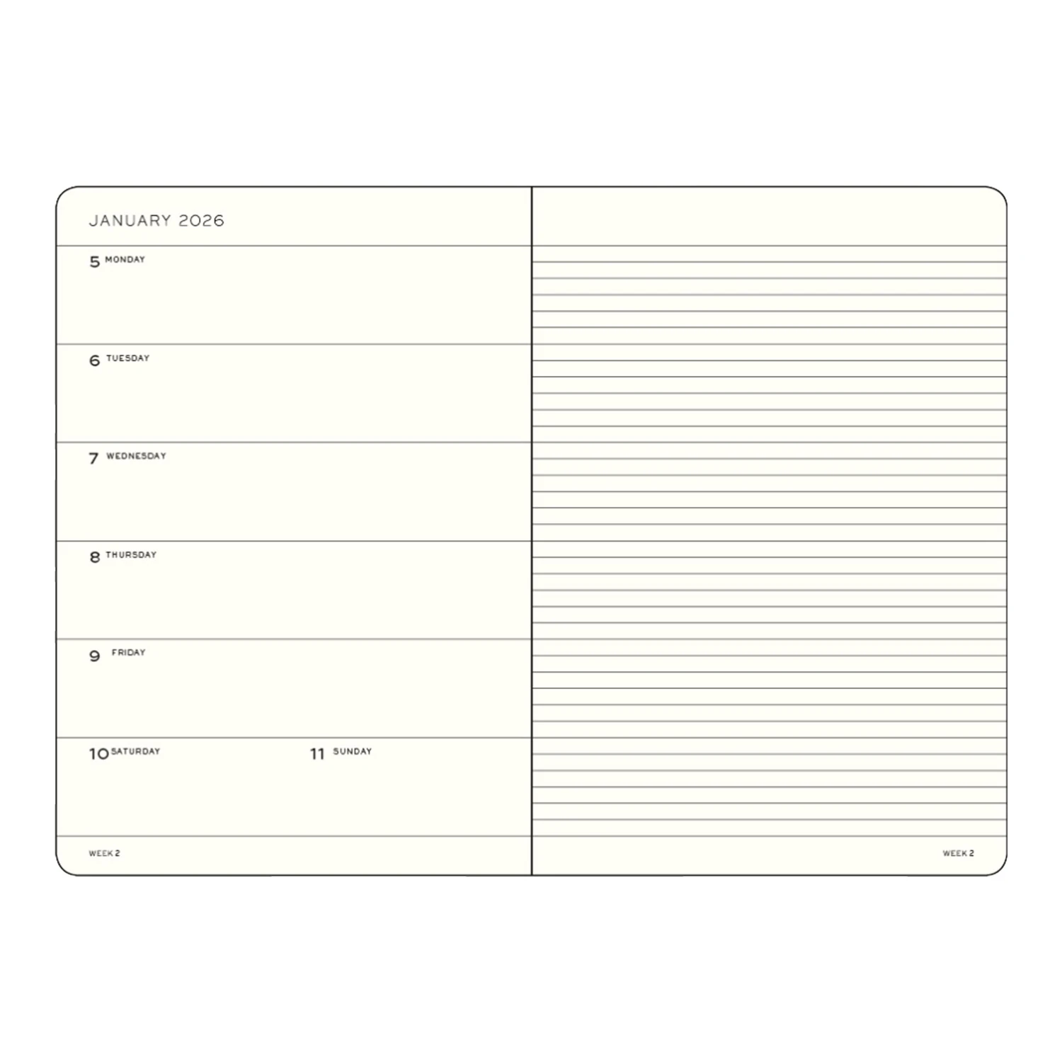 Leuchtturm1917 B5 2026 Sert Kapak İngilizce Haftalık Ajanda ve Not Defteri