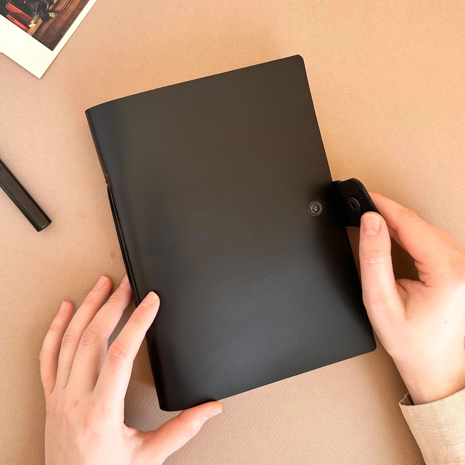 Euk Design A5 Deri Ciltli Defter - Siyah