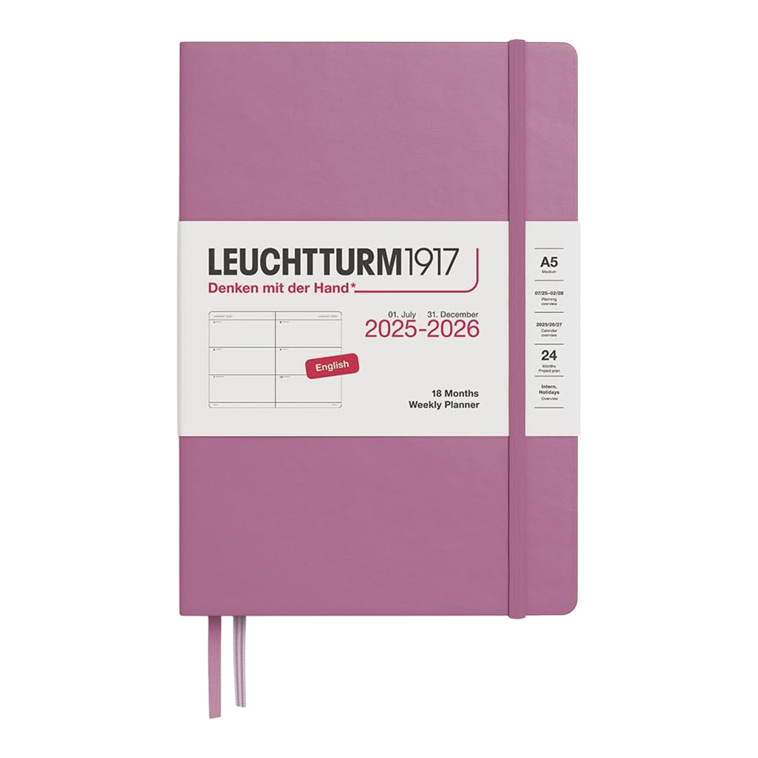 Leuchtturm1917 A5 2026 Sert Kapak İngilizce 18 Aylık Ajanda - Tozlu Gül