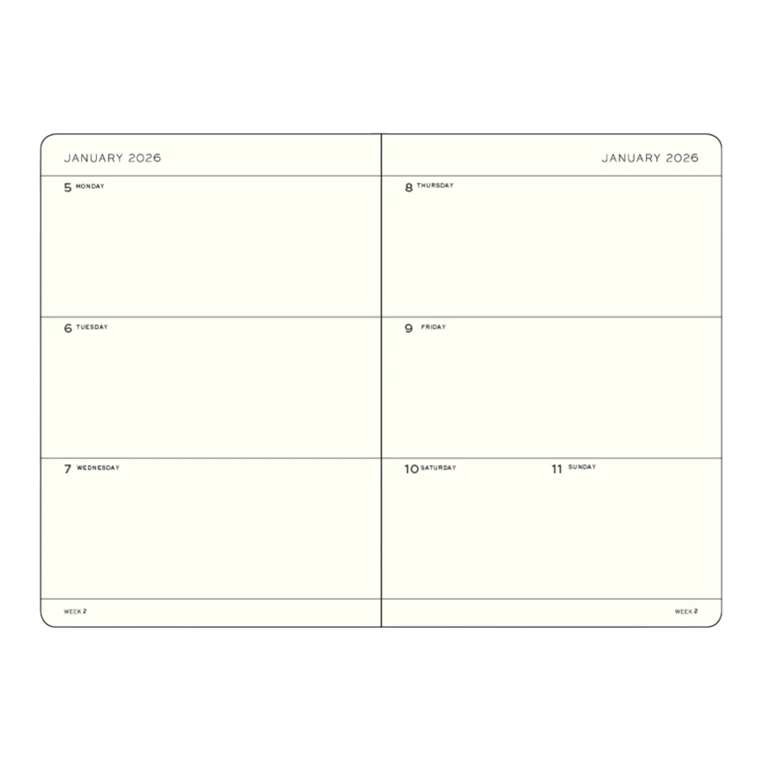 Leuchtturm1917 B6+ 2026 Sert Kapak İngilizce Haftalık Ajanda