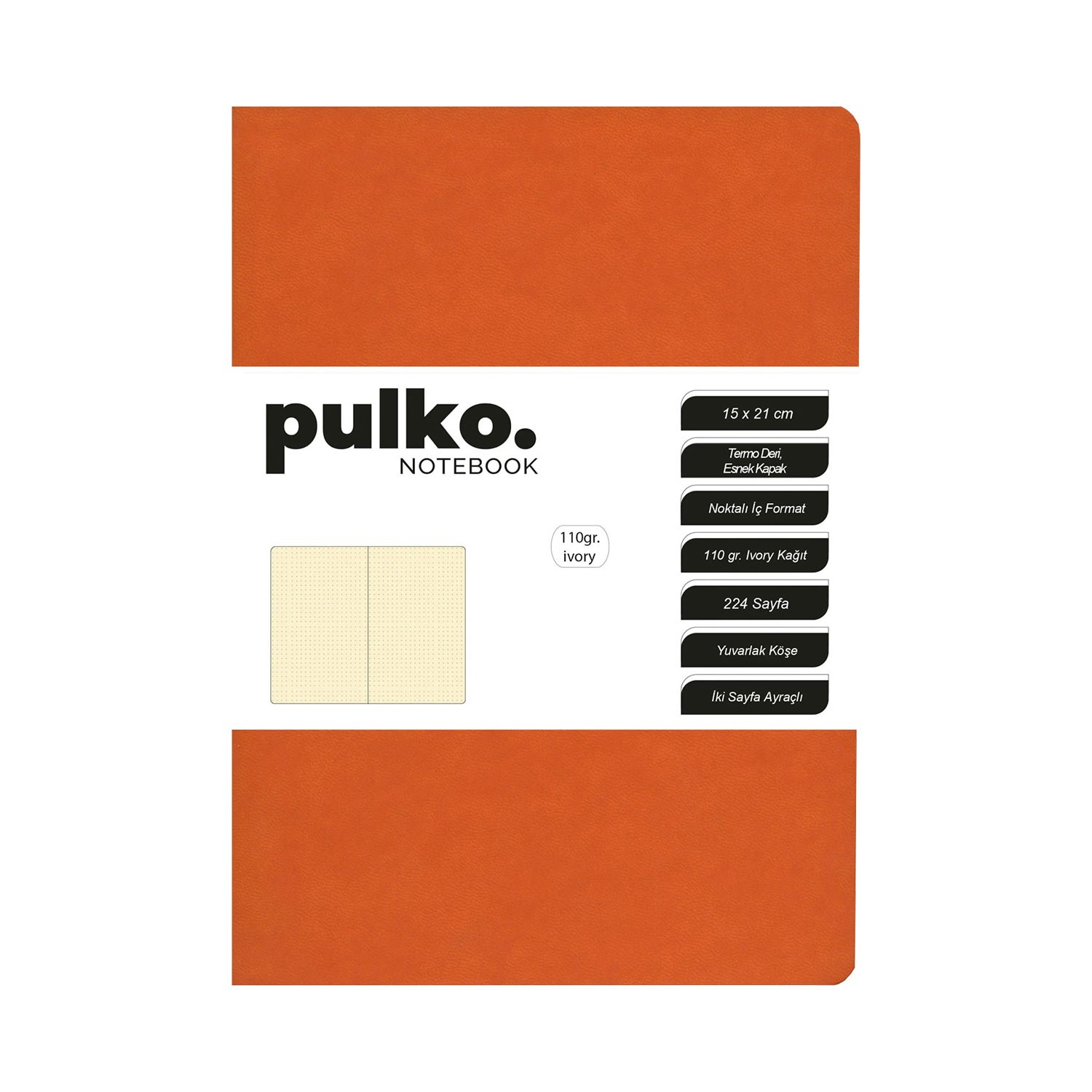 PULKO Notebook A5 Termo Deri Not Defteri - Turuncu