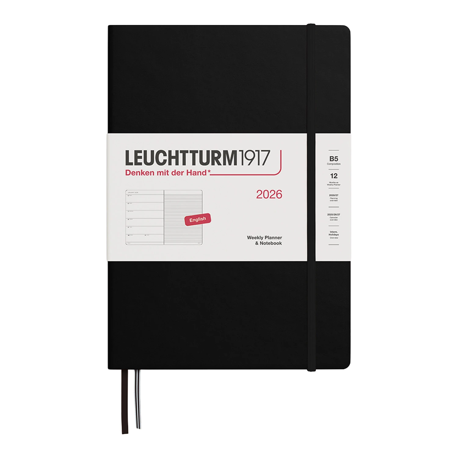 Leuchtturm1917 B5 2026 Sert Kapak İngilizce Haftalık Ajanda ve Not Defteri