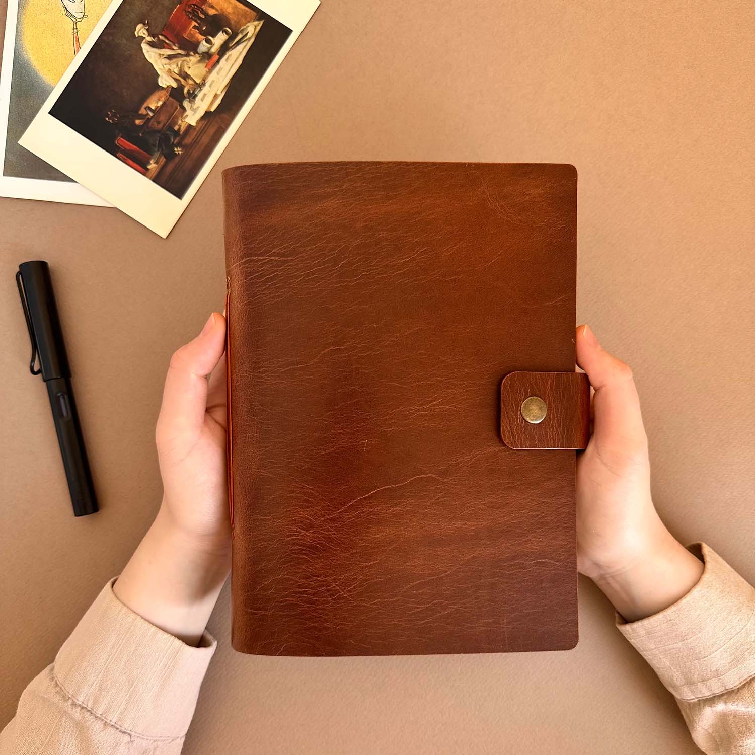 Euk Design A5 Deri Ciltli Defter - Parlak Taba