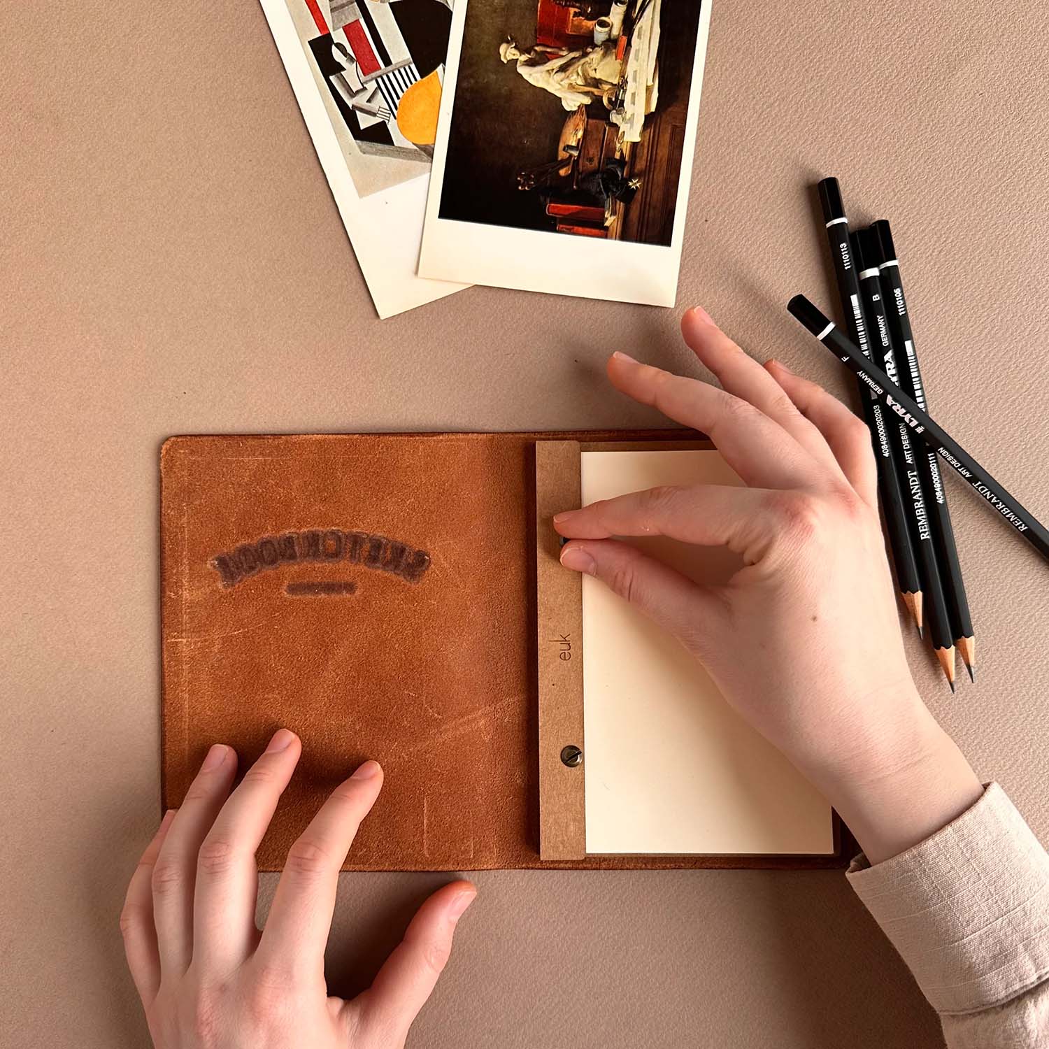 Euk Design A6 Deri Sketchbook - Parlak Taba