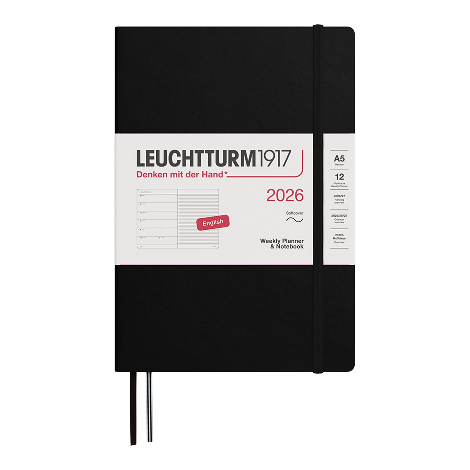 Leuchtturm1917 A5 2026 Yumuşak Kapak İngilizce Haftalık Ajanda ve Not Defteri