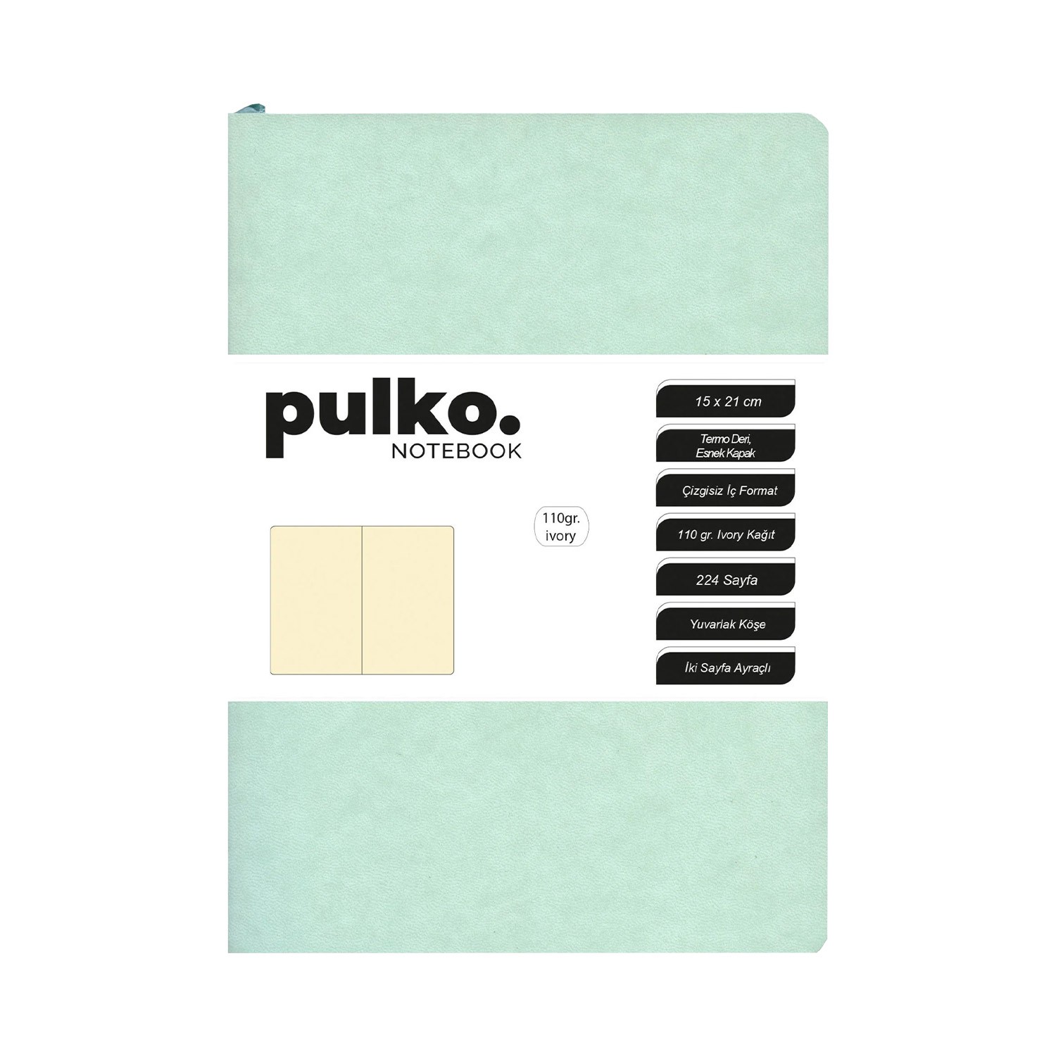 PULKO Notebook A5 Termo Deri Not Defteri - Nane Yeşili