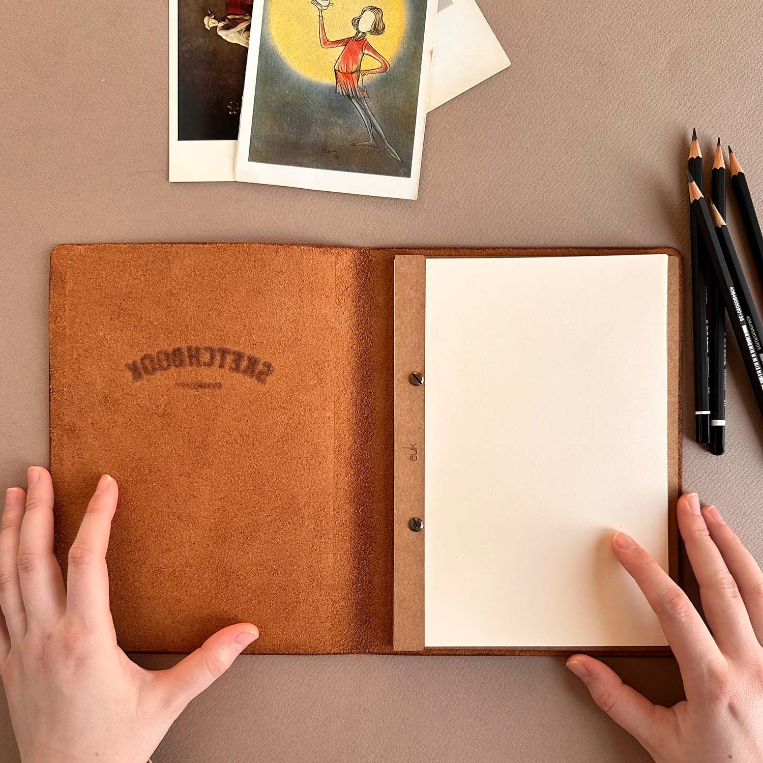 Euk Design A5 Deri Sketchbook - Parlak Taba