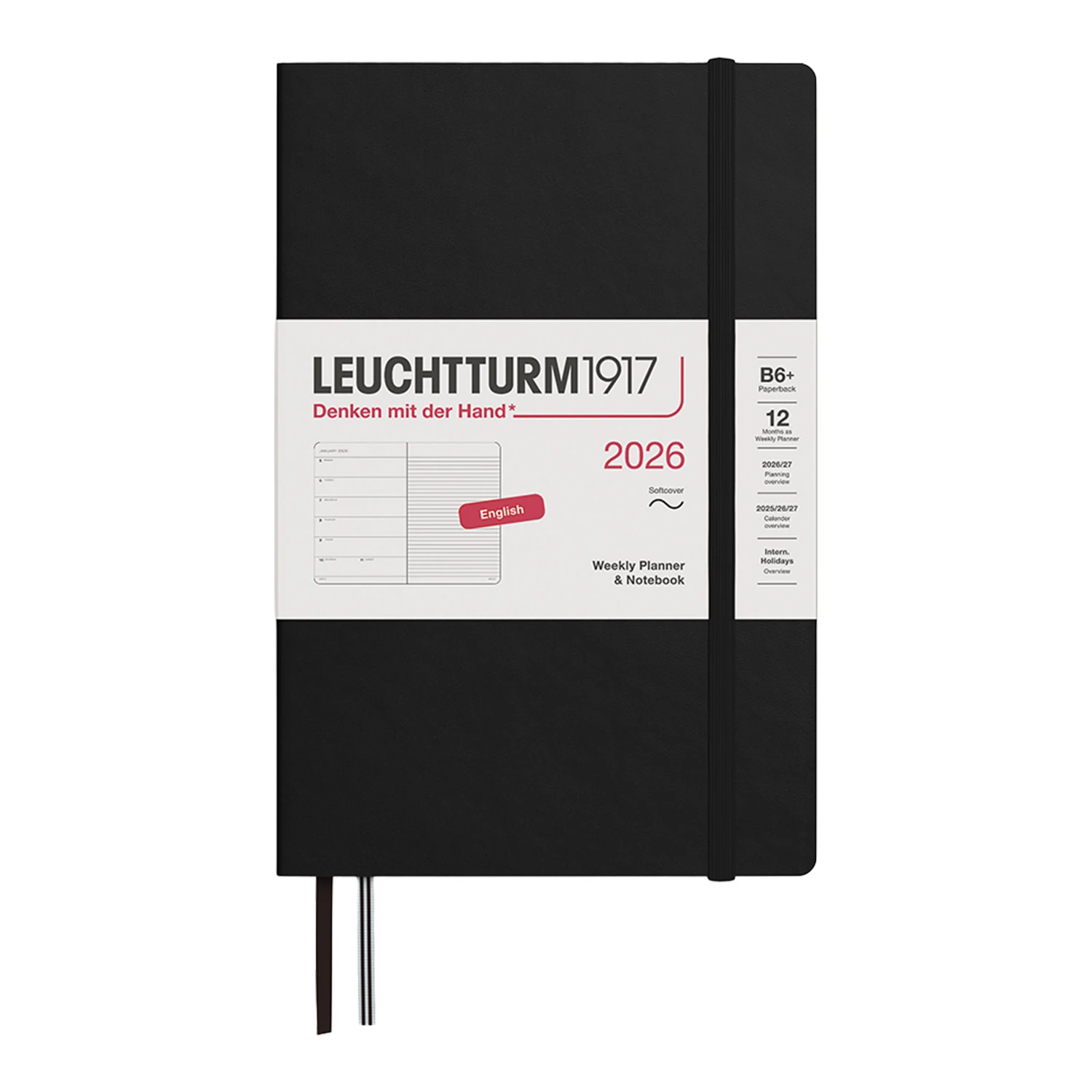 Leuchtturm1917 B6+ 2026 Yumuşak Kapak İngilizce Haftalık Ajanda ve Not Defteri