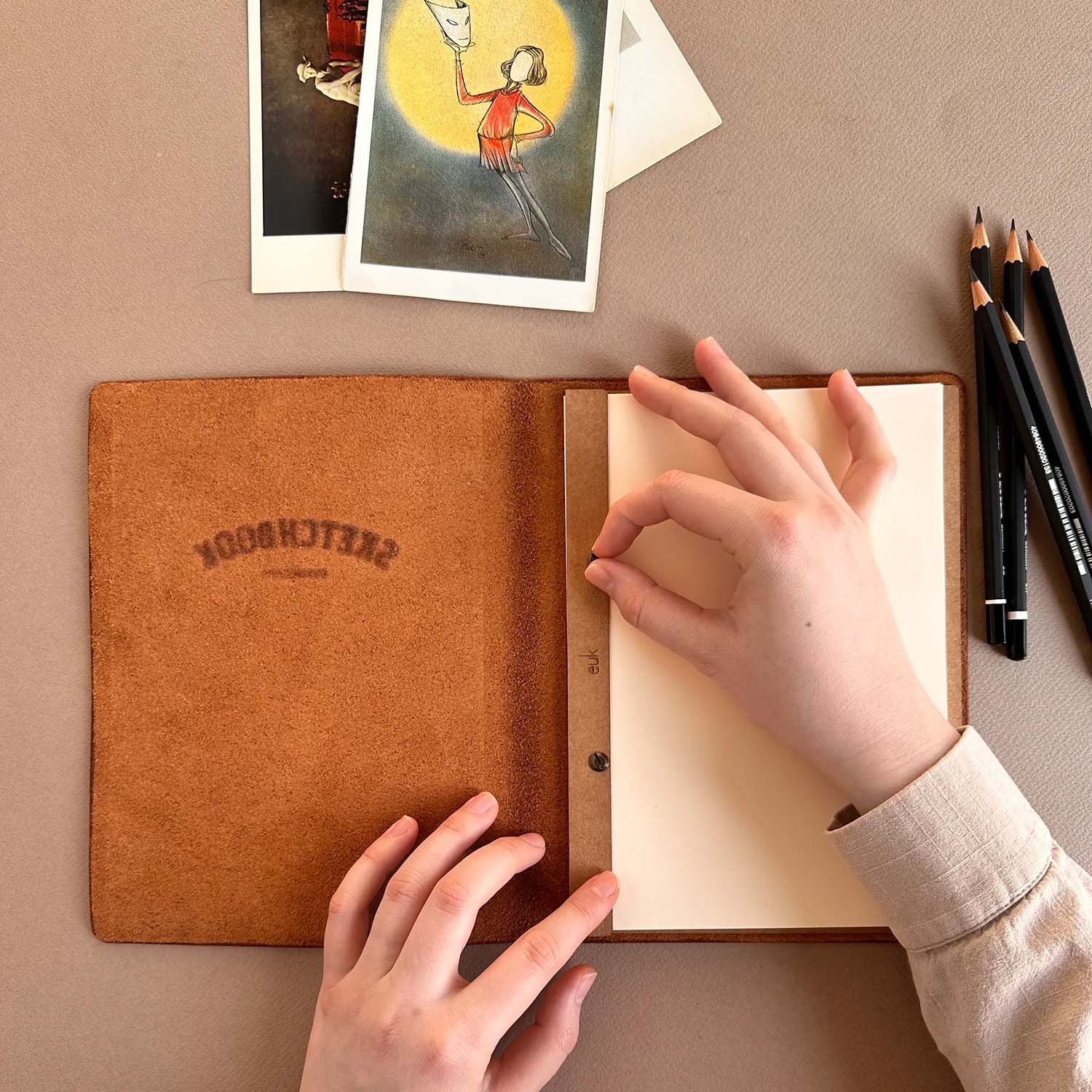 Euk Design A5 Deri Sketchbook - Parlak Taba