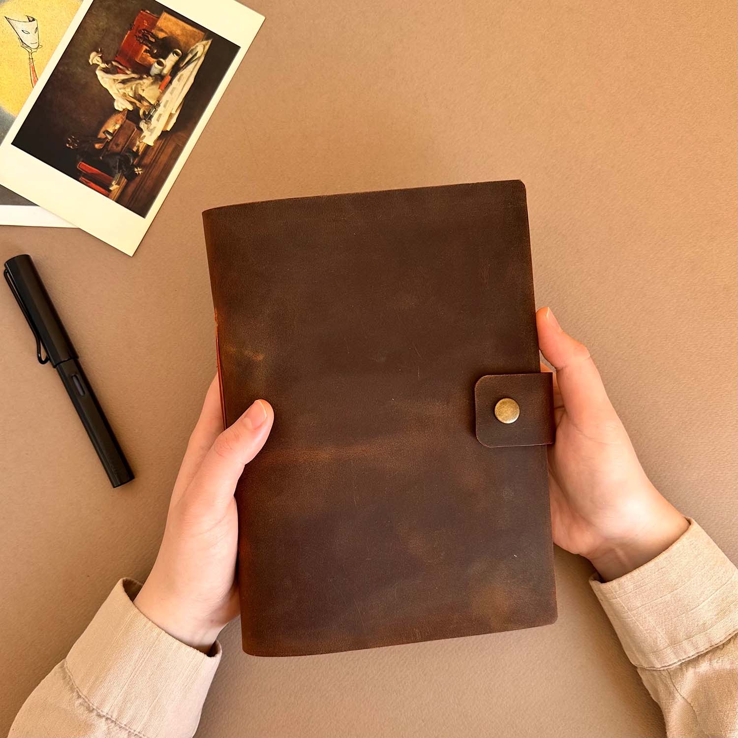 Euk Design A5 Deri Ciltli Defter - Antik Taba