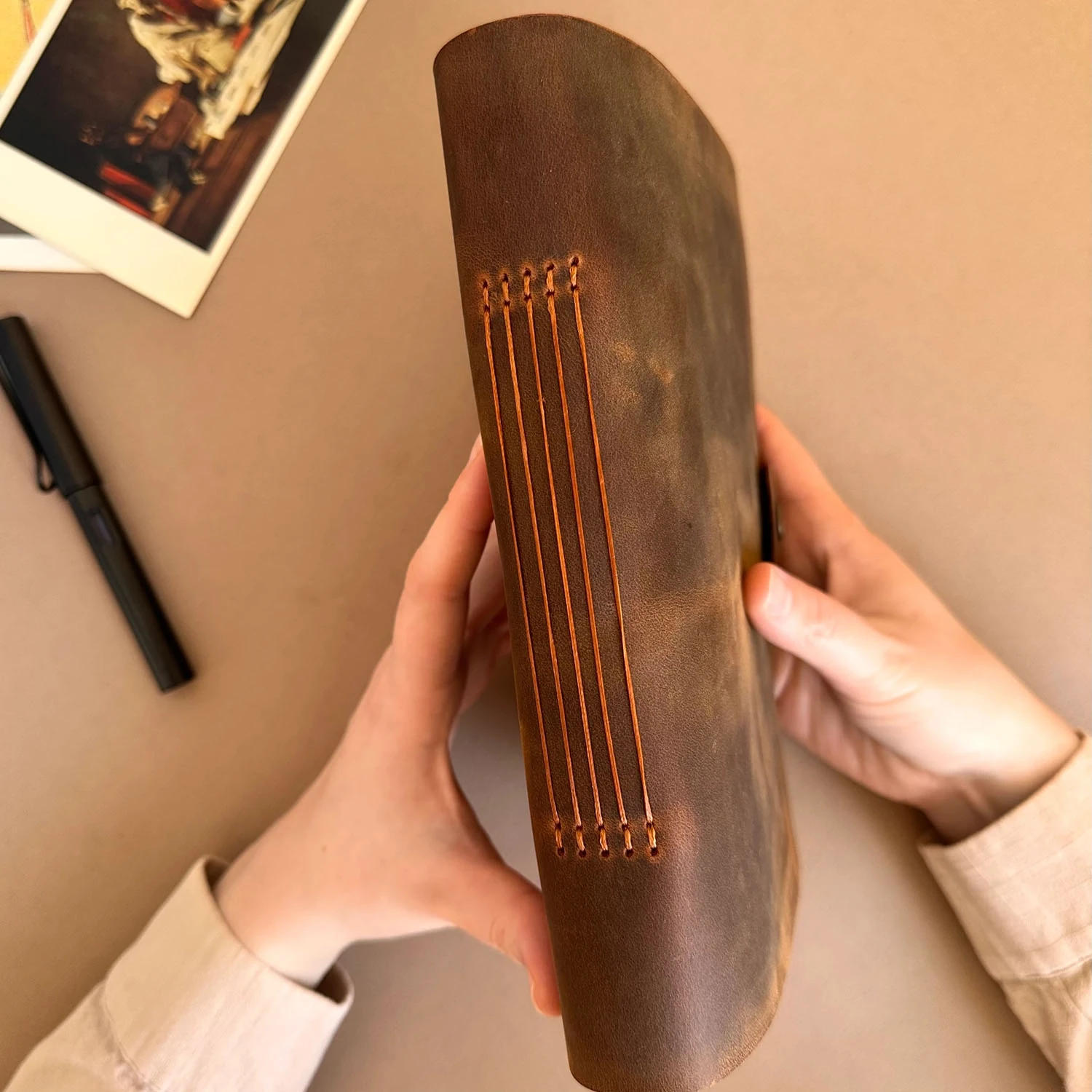 Euk Design A5 Deri Ciltli Defter - Antik Taba