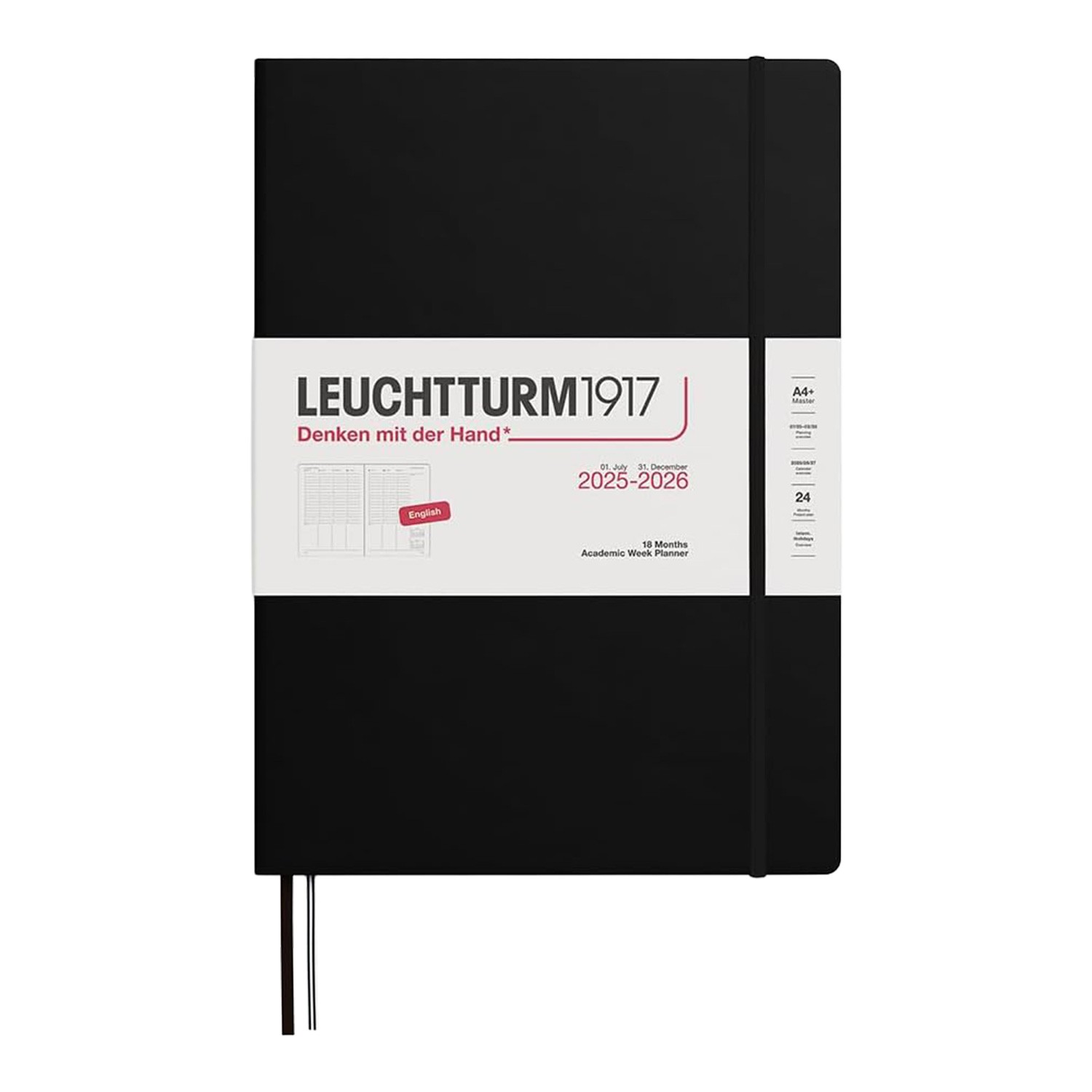 Leuchtturm1917 A4 2026 Sert Kapak İngilizce 18 Aylık Hafta Ajandası - Siyah