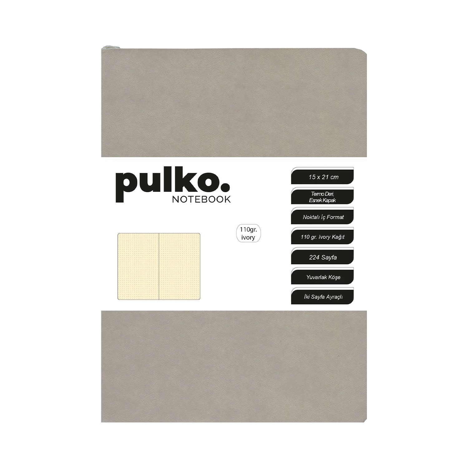 PULKO Notebook A5 Termo Deri Not Defteri - Boz Gri