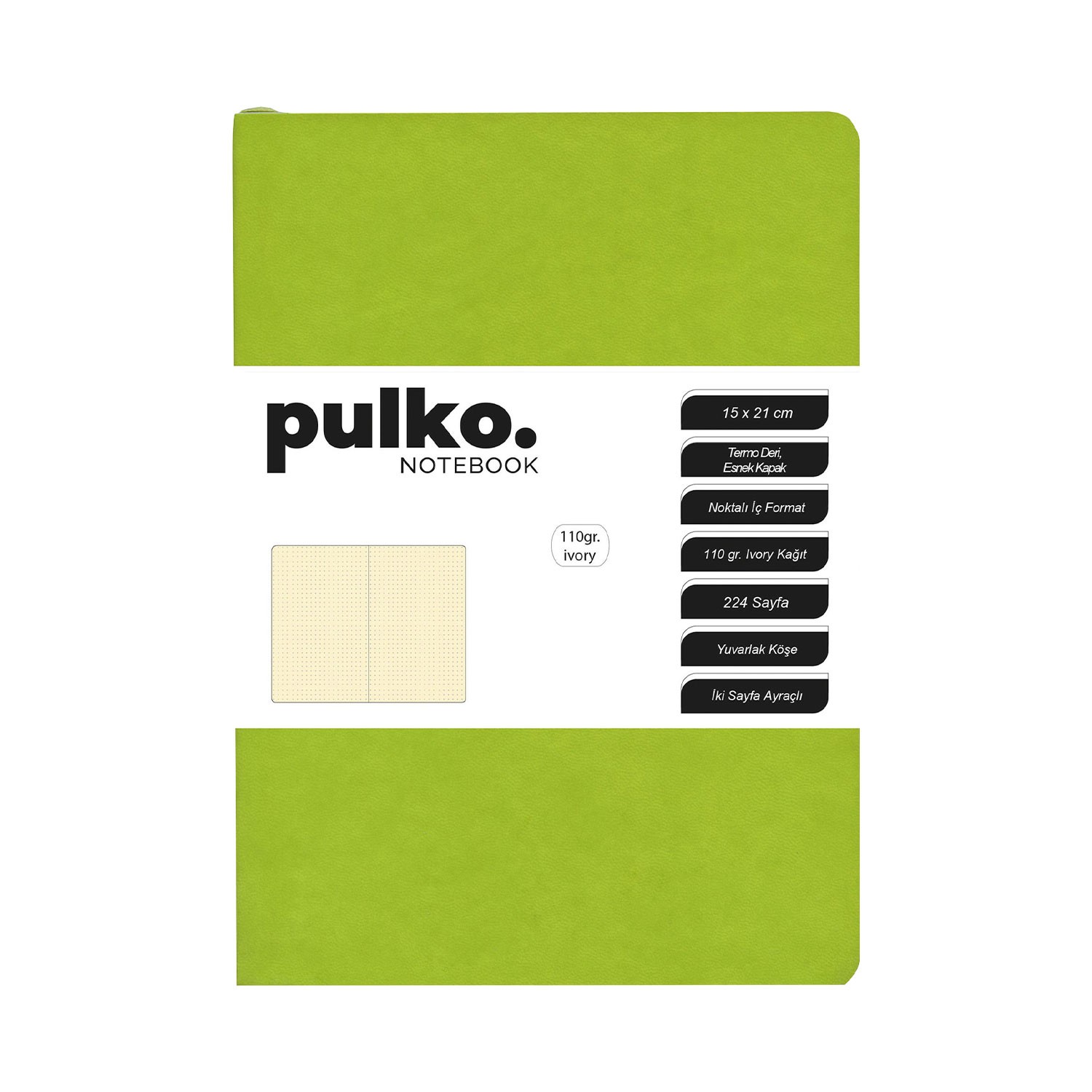 PULKO Notebook A5 Termo Deri Not Defteri - Misket Yeşili