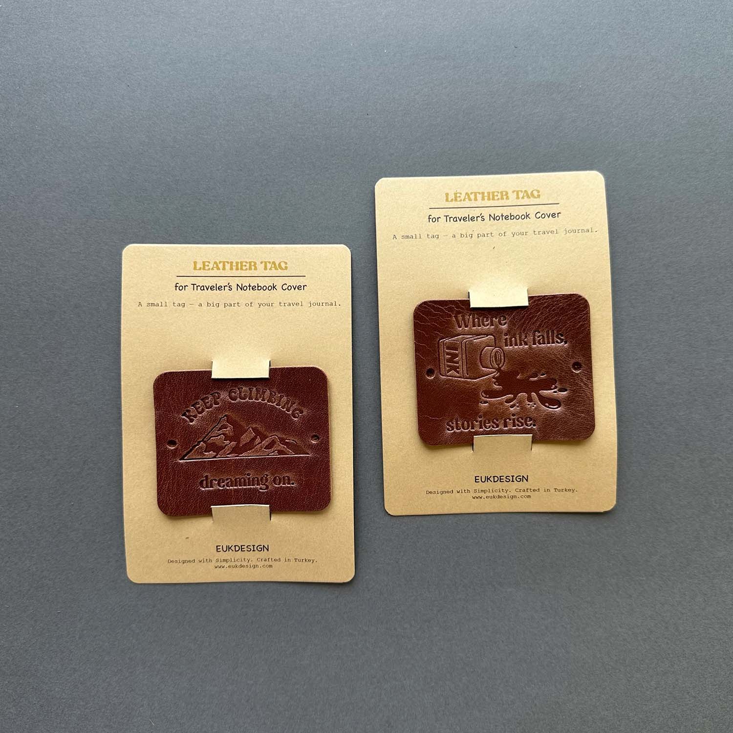 Euk Design Traveler's Notebook için Deri Etiket - Parlak Taba