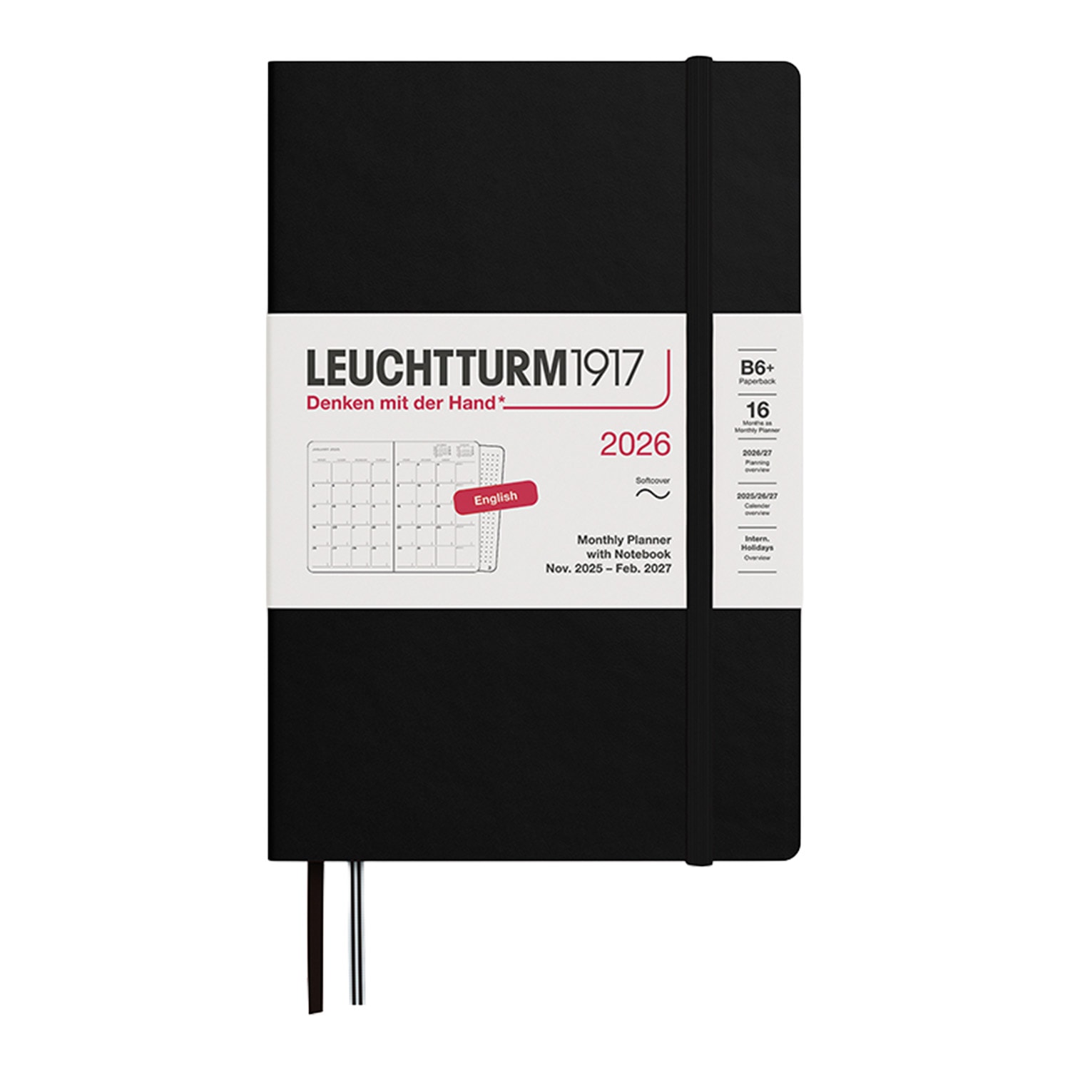 Leuchtturm1917 B6+ 2026 Yumuşak Kapak İngilizce 16 Aylık Ajanda ve Not Defteri - Siyah