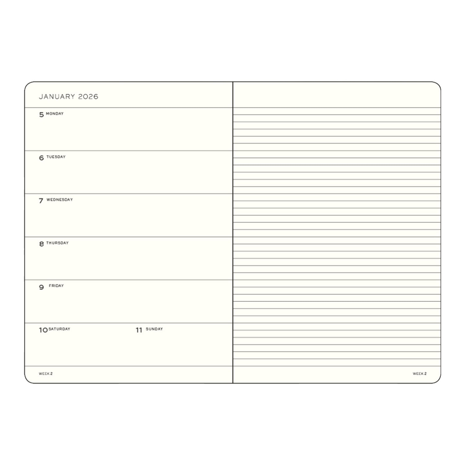 Leuchtturm1917 A5 2026 Sert Kapak İngilizce 18 Aylık Ajanda ve Not Defteri - Siyah