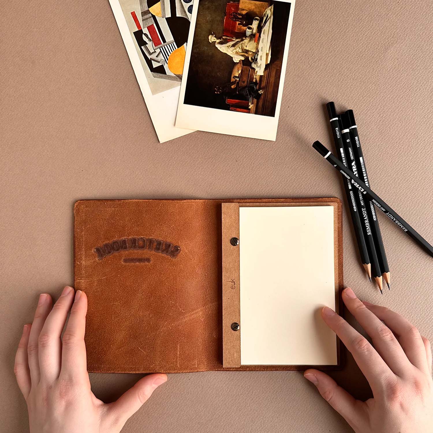 Euk Design A6 Deri Sketchbook - Parlak Taba