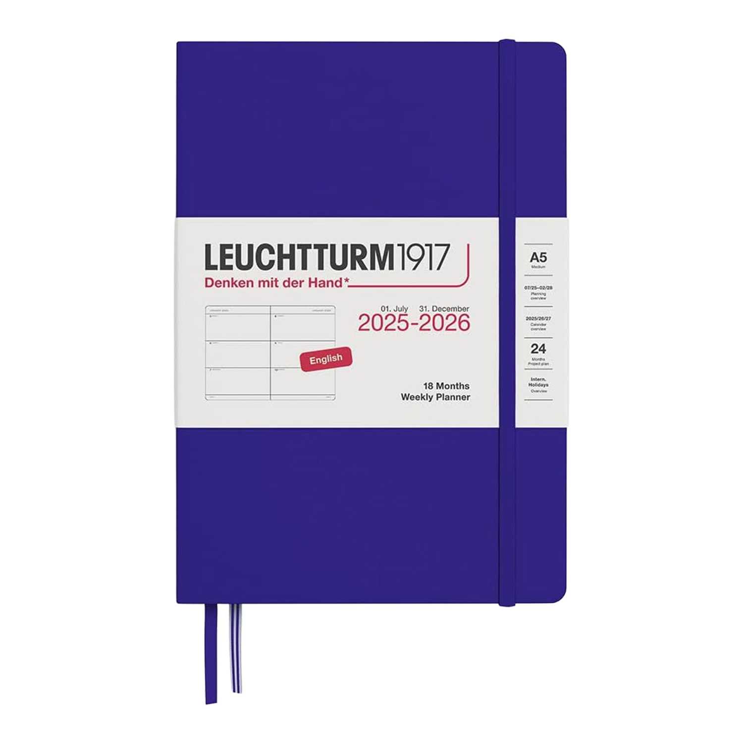Leuchtturm1917 A5 2026 Sert Kapak İngilizce 18 Aylık Ajanda - Ink