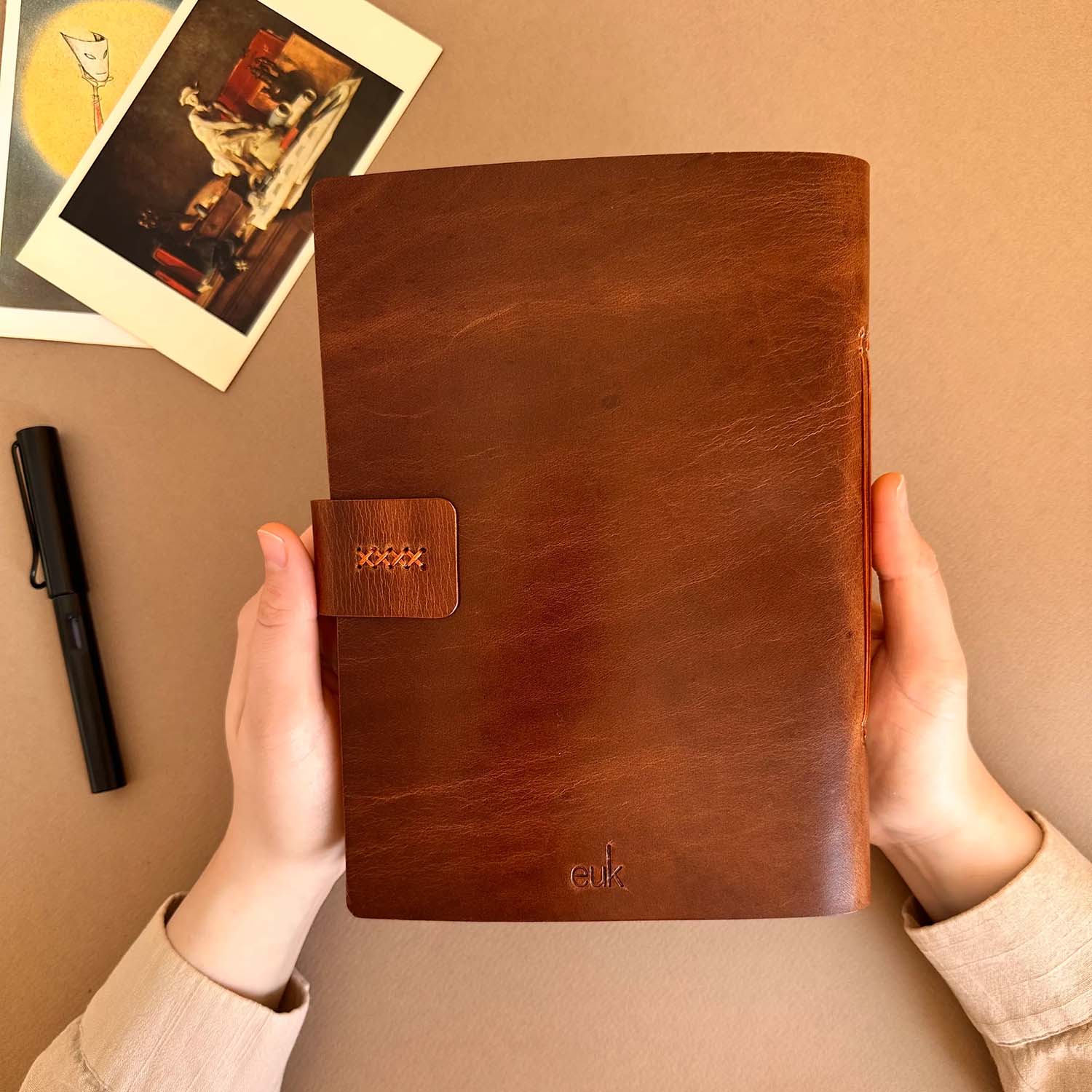 Euk Design A5 Deri Ciltli Defter - Parlak Taba