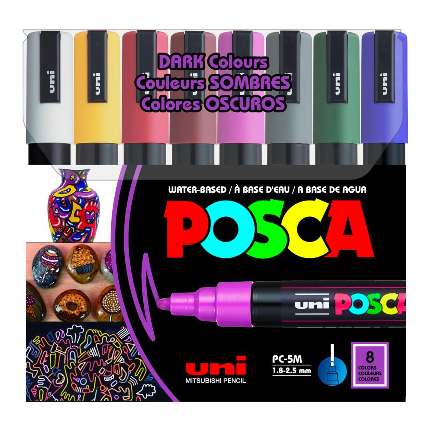 Uni Posca 5M Markör Kalem 8'li Set Koyu Renkler