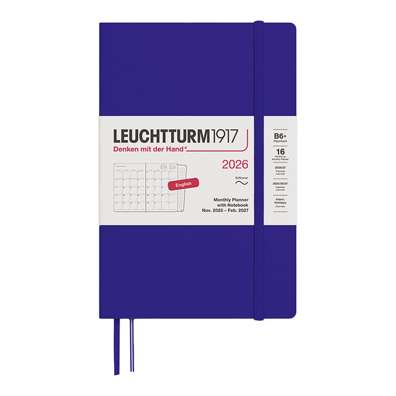 Leuchtturm1917 B6+ 2026 Yumuşak Kapak İngilizce 16 Aylık Ajanda ve Not Defteri - Ink