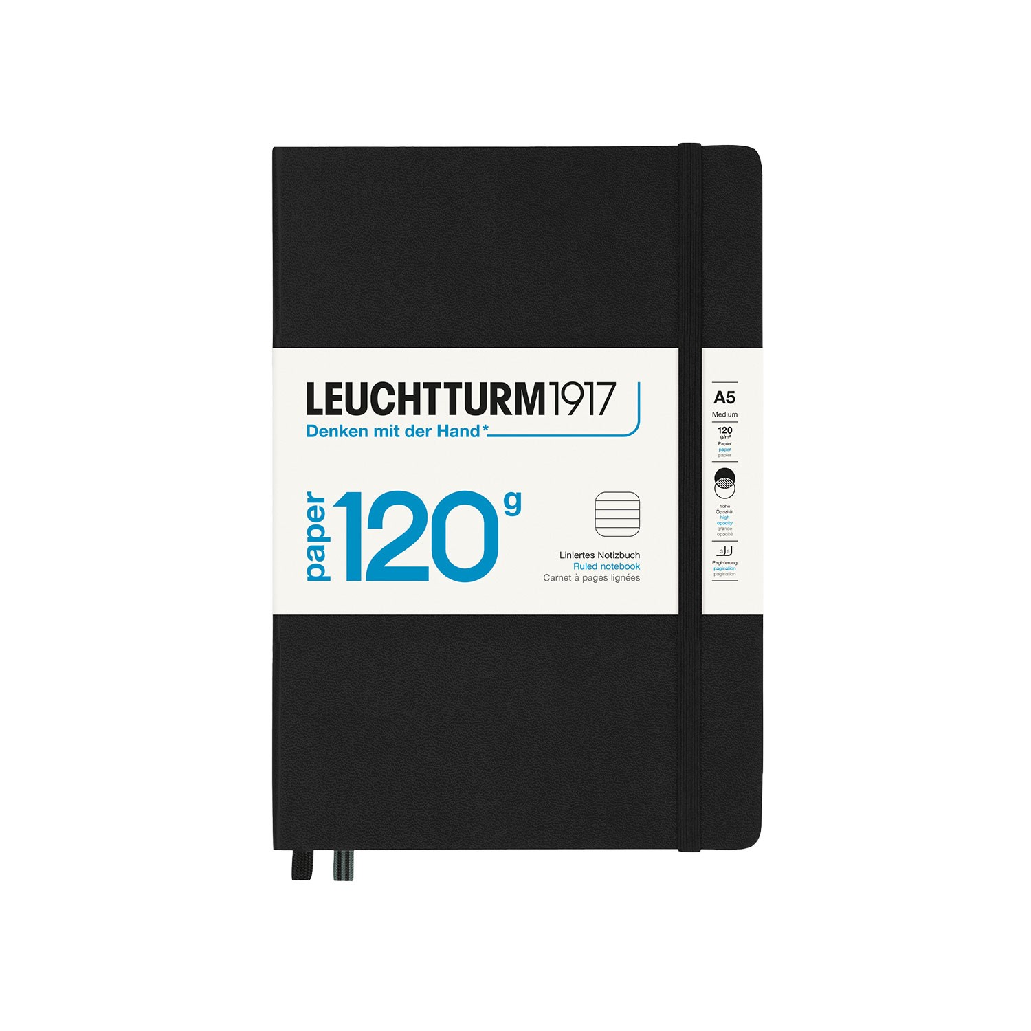 Leuchtturm1917 A5 Siyah 120 g/m2 Çizgili Defter