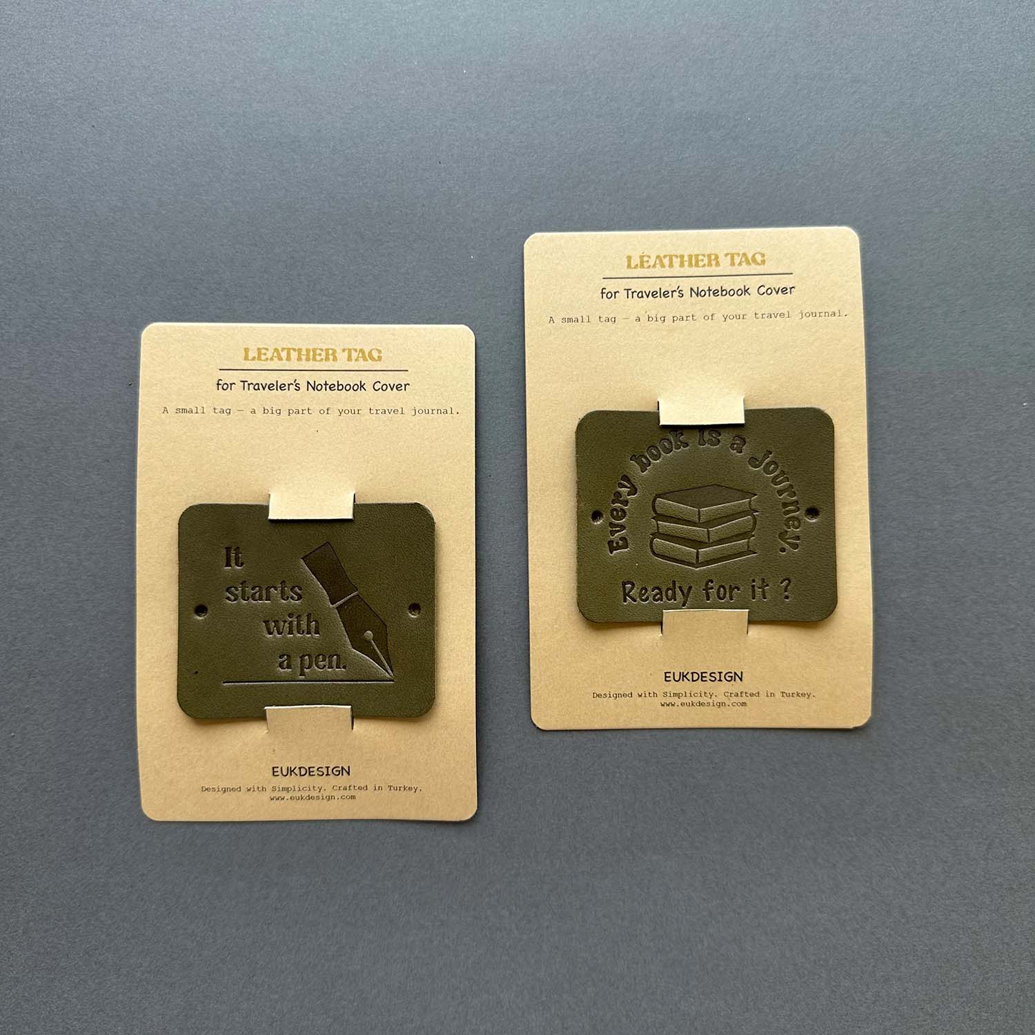 Euk Design Traveler's Notebook için Deri Etiket - Oliv
