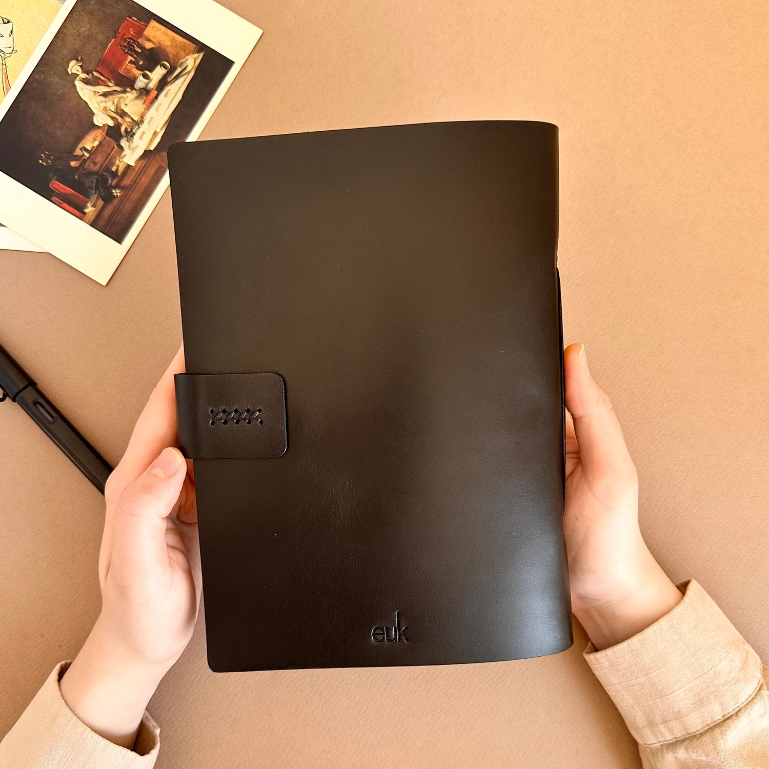 Euk Design A5 Deri Ciltli Defter - Siyah