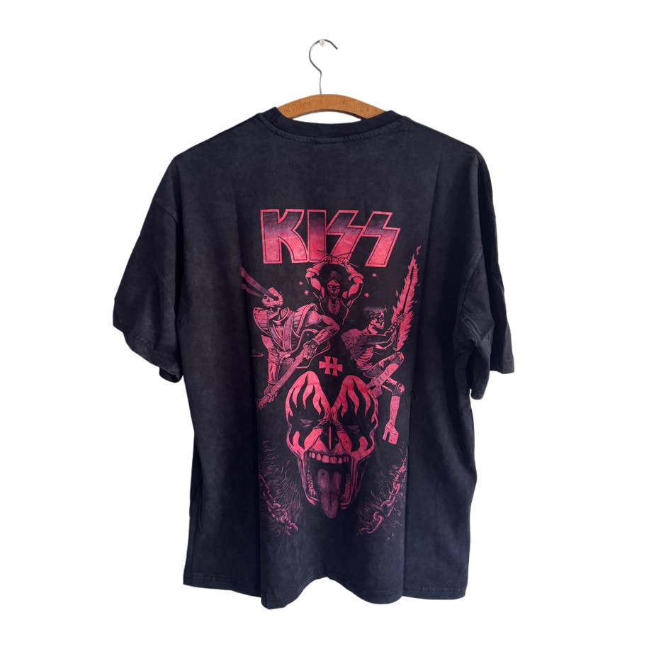 Kiss - Evil Band yıkamalı oversize tişört