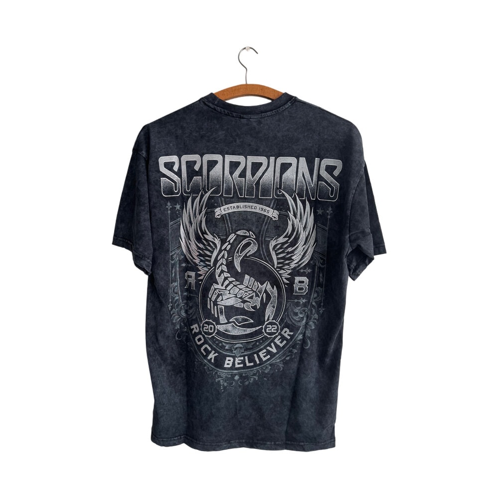 Scorpions - Rock Believer yıkamalı oversize tişört