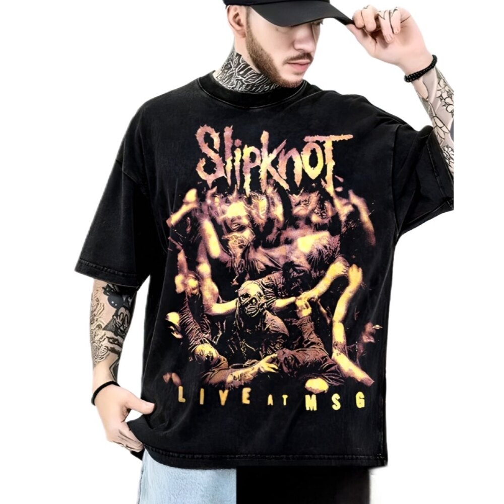 Slipknot - Live At MSG yıkamalı oversize tişört