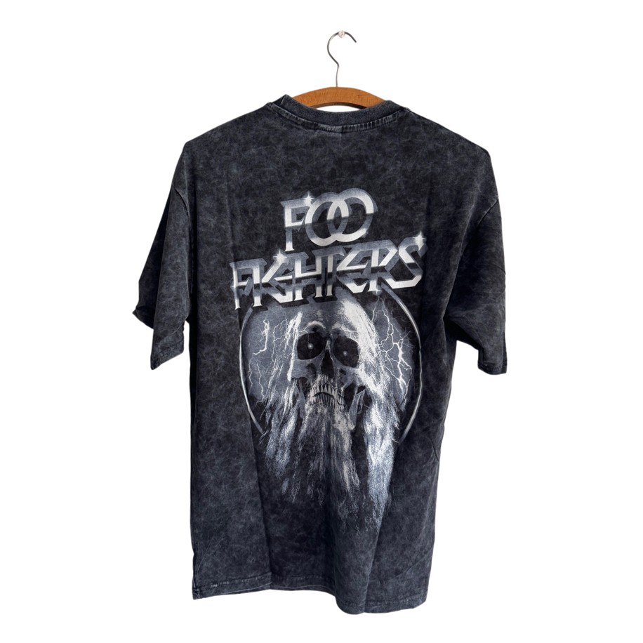 Foo Fighters - Skull yıkamalı oversize tişört