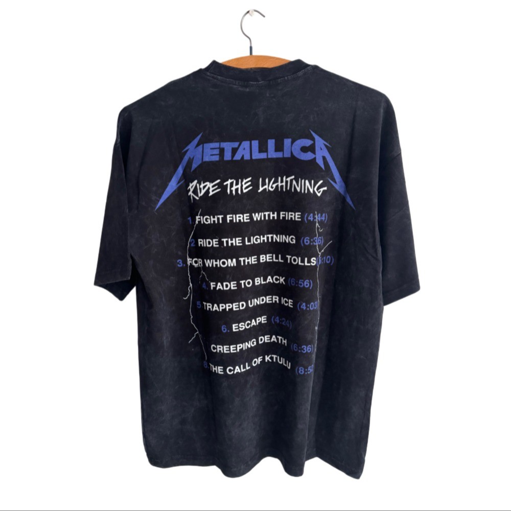 Metallica - Ride The Lightning yıkamalı oversize tişört