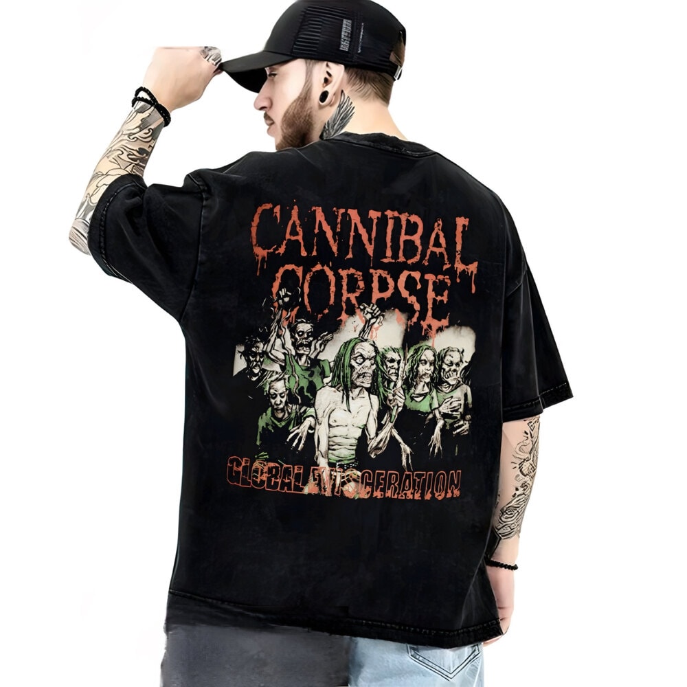 Cannibal Corpse - Global Evisceration yıkamalı oversize tişört