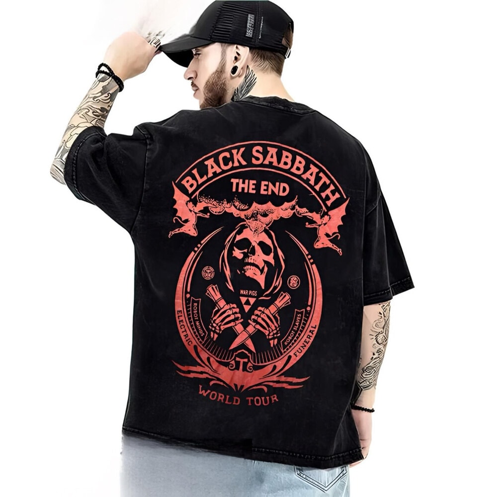 Black Sabbath - The End yıkamalı oversize tişört