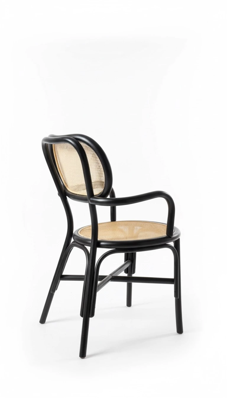 Klasik Bükme Ahşap Hasır Sandalye – Siyah