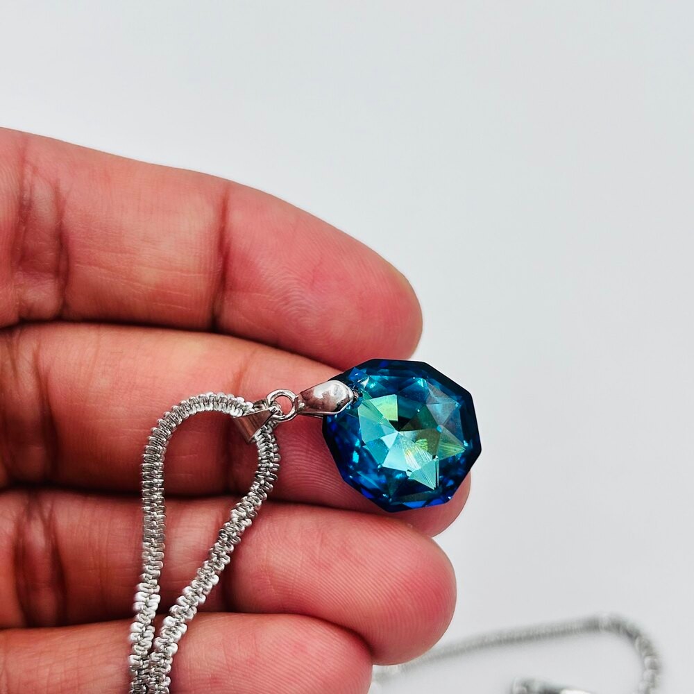 Bermuda Blue Swarovski Crystal Stone Necklace